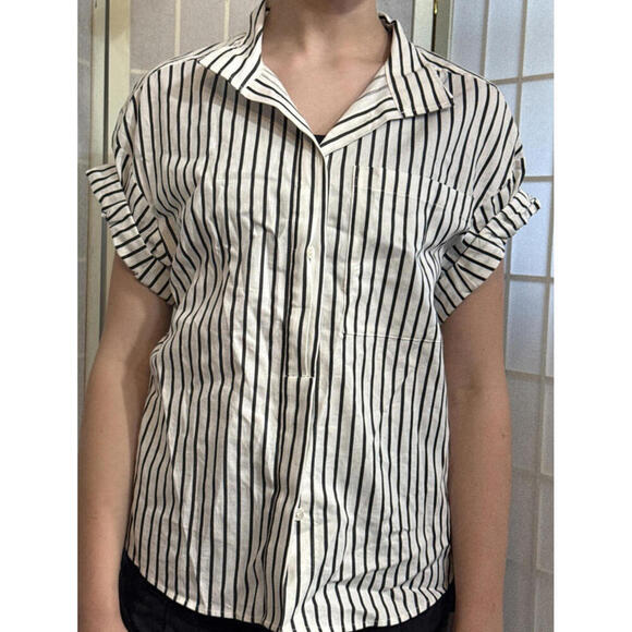 Frame Revolve Linen Blend Striped Organic Short Sleeve Button Up Blouse Size XS - Picture 1 of 13